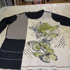 Les Collections Mat Top Womens Medium Blue White Excellent Butterfly Mixed Print